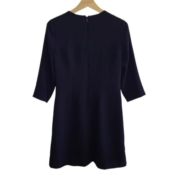 Eliza J | Navy Blue Pink White Embroidered Crepe Sheath Dress Size 4 - Picture 7 of 8